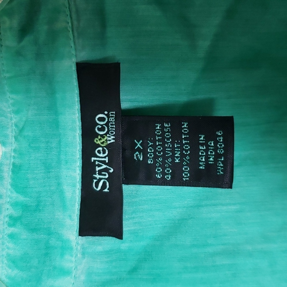 Style & Co bright green casual button up shirt, blouse, swim cover up, stretch - Picture 6 of 7